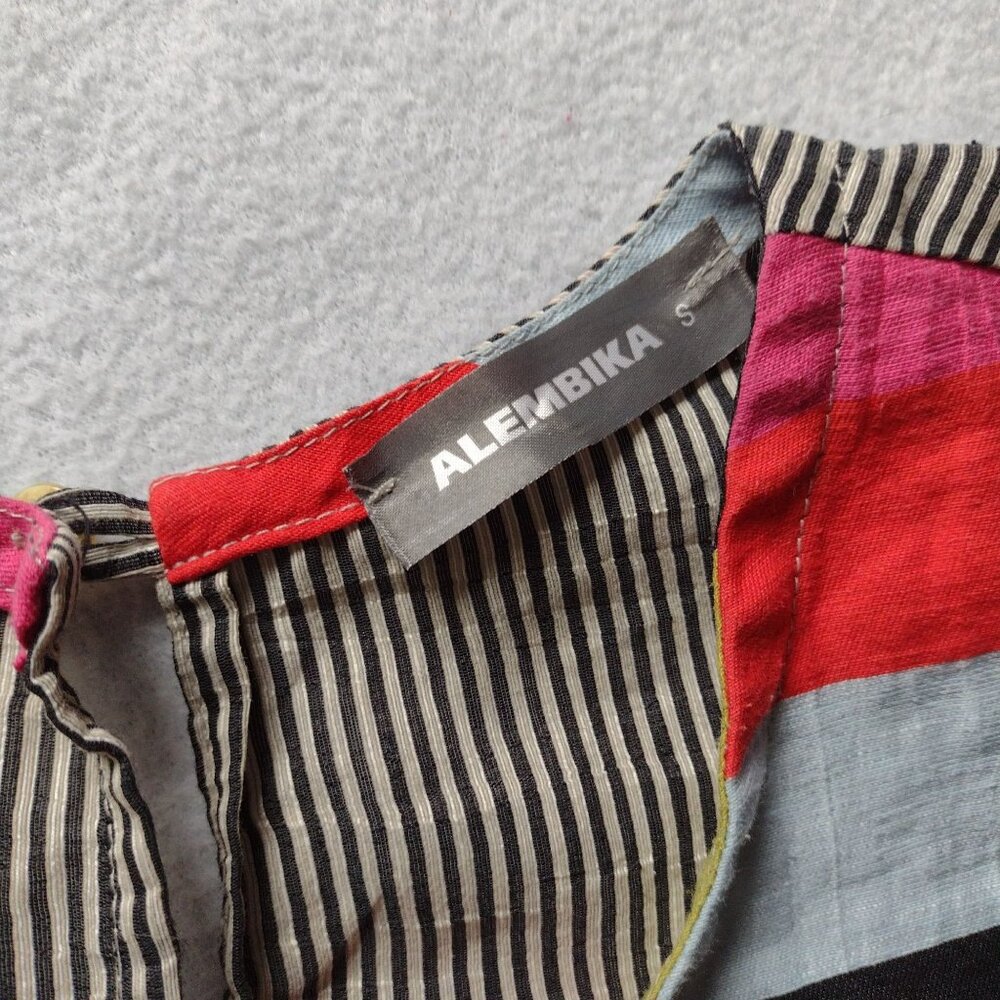 Alembika Mixed Striped Relaxed Fit Blouse S Linen Cotton Blend Vibrant Top - Picture 2 of 11